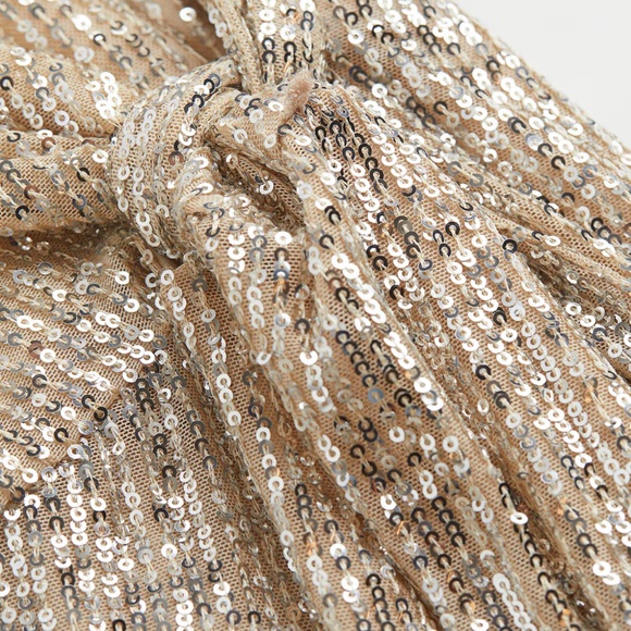 H&M Beige Sequin Wrap Midi Christmas Dinner Party Long Sleeve Dress Small - Picture 2 of 9